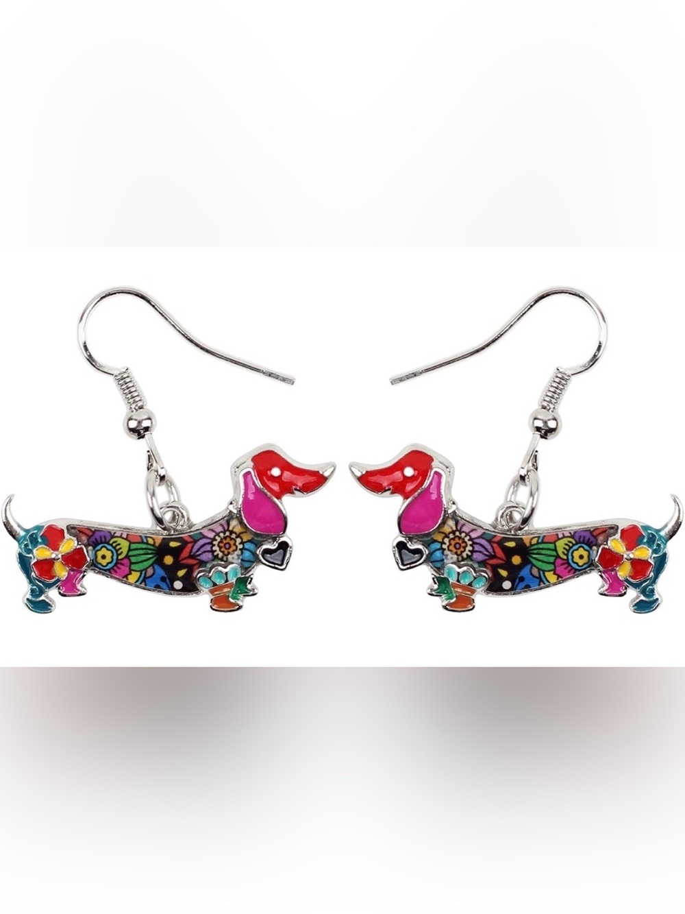 Enamel Alloy Dachshund Drop Earrings